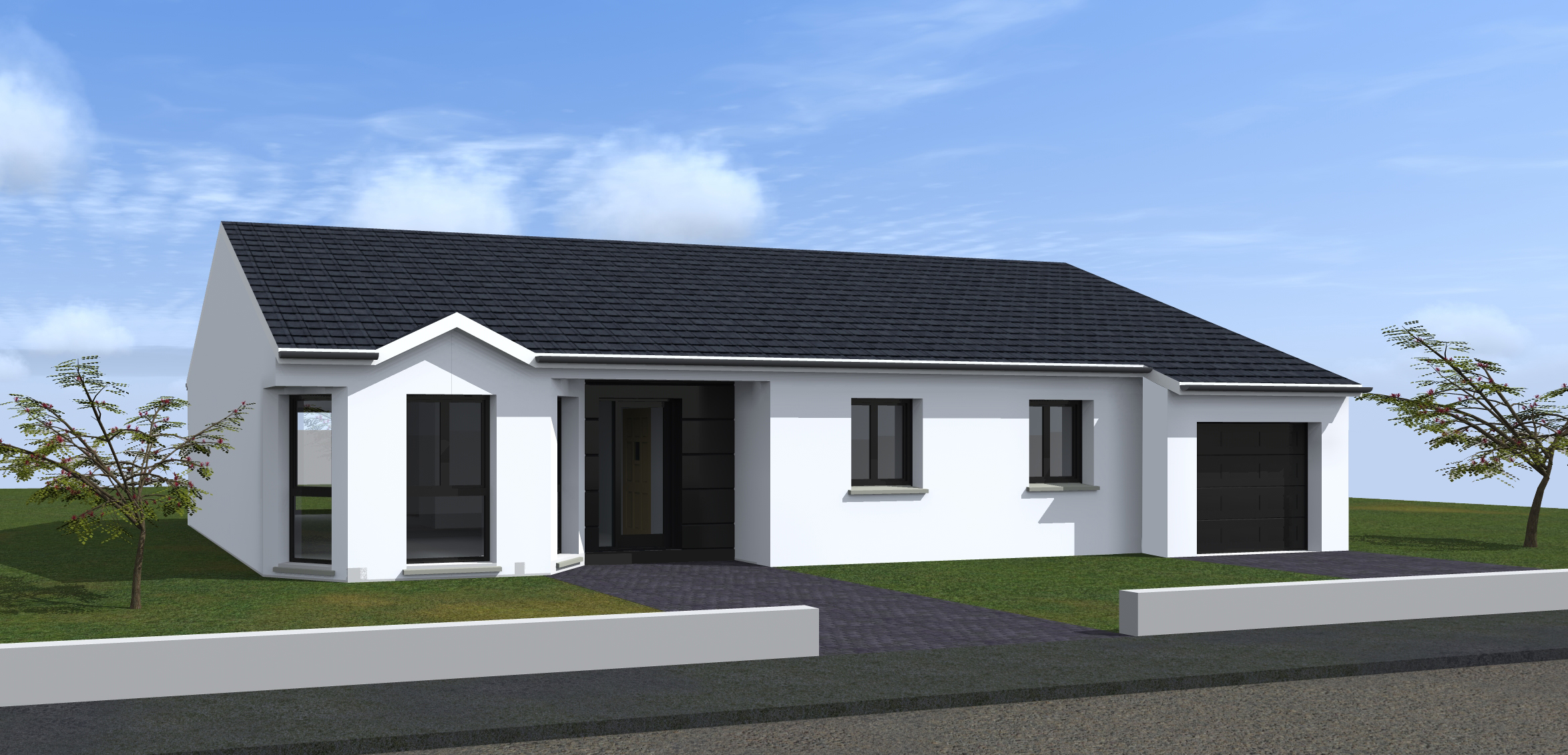 maison plain pied toit 2 pans