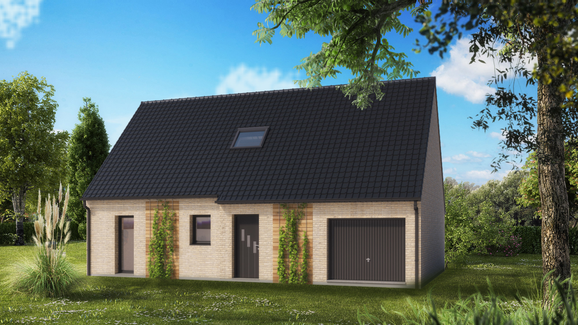 maison plain pied toit 2 pans